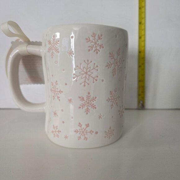 Rae Dunn "Hot Cocoa Weather " mug  with snowflakes pink and white NWT - Picture 2 of 4